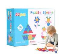 Wooden Pattern Blocks, Educational Geometric Puzzle Tangram Toy, Early Learning Toy for Kids, Classroom Homeschool Travel Activity to Develop Fine Motor Skills, 3 Years Old