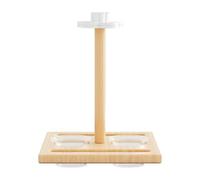 Wooden Perch Stand - Bird Feeding Cup for Cage Play | Wood with Compact Build, Parrot Conure Cockatiel Aid, Lovebird Finch Accessory, Tabletop Cage Decor, Indoor Pet Care Helper