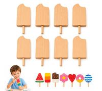 Wooden Popsicles for Crafts, 7 Shapes DIY Unfinished Wooden Ice Cream Cutouts, Blank Beech Wood Painting Craft Kit for Coloring, Summer Decorations (Bite Shape)