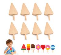 Wooden Popsicles for Crafts, 7 Shapes DIY Unfinished Wooden Ice Cream Cutouts, Blank Beech Wood Painting Craft Kit for Coloring, Summer Decorations (Triangle)