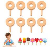 Wooden Popsicles for Crafts, 7 Shapes DIY Unfinished Wooden Ice Cream Cutouts, Blank Beech Wood Painting Craft Kit for Coloring, Summer Decorations (Donut Ring)