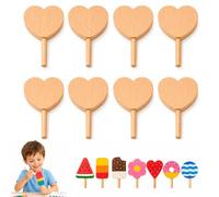 Wooden Popsicles for Crafts, 7 Shapes DIY Unfinished Wooden Ice Cream Cutouts, Blank Beech Wood Painting Craft Kit for Coloring, Summer Decorations (Heart)
