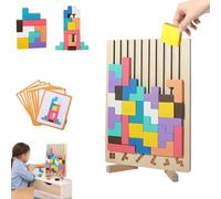 Wooden Puzzle Board - Geometric Stacking Toy, Wood Stacking Puzzle Toy,Colorful 3D Russian Blocks Game with 10 Cards, Stress Relief Educational Toys Gift For Kids,Easy Puzzles Memory Game-A