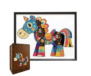 Wooden Puzzle Horse Shape, Educational Jigsaw Activity Set, Fun Learn with Easy Piece, Family Play with Mind Build, Kids Puzzle for Grandparent Family, Wood Jigsaw for Travel Vacation Road Trip