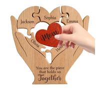 Wooden Puzzles Decor, Heart Shape Sign, Family Table Ornament Engraved Home Accent, Living Room Apartment Holiday Party Gathering Decoration 5,91 x 5,91 pulgadas