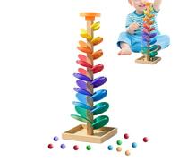 Wooden Rainbow Marble Track Tree Toy, 12 Vertical Marble Run Building Game Blocks, Early Educational STEM Learning For Children, Colorful Cascade Roller Coaster Preschool Activity, 12"x10"x3" Multicol