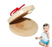 Wooden Rhythm Castanet, Kids Percussion Hand Set, 2.17x2.17 Inch Universal Fit Sound Toy with Smooth Beat System, Natural Wood Music Instrument Design, Spanish Learning Style Tool, Children Music Use