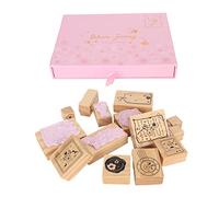 Wooden Rubber Stamp Set Delicate Decorative Wood Stamps for Art Craft Journal Diary Scrapbook Planner Letter Card Making Natural Beech Wood 16 Pieces Christmas Gifts (Cherry Flower)