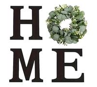 Wooden Rustic Lettering Artwork - Artificial Eucalyptus Wreath Accent, Farmhouse Style Hanging Piece, Craft Construction, Elegant Entryway Display Ornament | Charming Interior Detail Kitchen