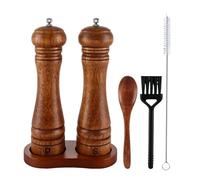 Wooden Sal and Pepper Grinder Set - 8.66in Refillable Mills | Adjustable Ceramic Core Shakers with Spoon & 2 Brushes, Manual Wood Pepper Mill for Kitchen, Grilling & BBQ