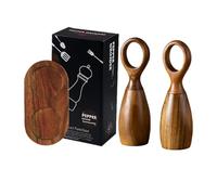 Wooden Salt and Pepper Grinder Set, Hand Salt & Peppercorn Grinder, Refillable Ceramic Core Mill, (Wood), Perfect for Home Kitchen and Outdoor Cooking