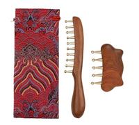 Wooden Scalp Massager - 2 piezas Wooden Brass Wide Tooth,Hair Massage Brush Head Massager for Women Men Short Curly Straight Styling Home Office Travel Outdoor