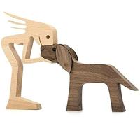Wooden Sculptures Handmade Accents Craft Figurine,Family Puppy Wooden Carving Ornaments,Lovely Solid Wood Pet Dog Family Crafts Sculpture,Pet Lover Gifts Wood Sculpture. (Women and Dog)