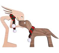 Wooden Sculptures Handmade Accents Craft Figurine,Family Puppy Wooden Carving Ornaments,Lovely Solid Wood Pet Dog Family Crafts Sculpture,Pet Lover Gifts Wood Sculpture. (Women and Dog Scarf)