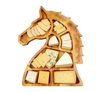 Wooden Serving Tray - 35x25cm Horse Head Design Snack Dish with Compartments, Solid Wood Charcuterie Cheese Meat Fruit Platter, Farmhouse Style Serving Tray For Candy