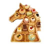 Wooden Serving Tray, Horse Head Design Dish, Multi Compartment Snack Platter, Rustic Food Display Board, Decorative Kitchen Accessory for Candy Charcuterie Cookie Fruit Bar Buffet Catering Party