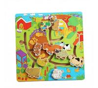 Wooden Sliding Puzzle Activity Board for Seniors, Farm Theme Fidget Panel with Animal Shape Pieces, Fine Motor Skills and Hand-Eye Coordination, 12 x 12 Inches
