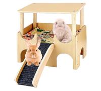 Wooden Small Animal House Cage, Comfort Double Layer Hamster with Ladder, Chinchilla, Gerbil Shelter, Assembly Small Pet Habitat, 1800g, Wood, for Rabbits, Ferrets,