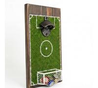 Wooden Soccer Field Bottle Opener with Goal Net Cap Catcher, Wall Mounted Beer Opener Decor for Home Bar Man Cave Patio, Unique Soccer Fan Gift for Men and Sports Lovers