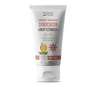 Wooden Spoon Crema Solar Orgánica Bebé y Familia “Sweet Mango” SPF 50 - 100% Natural, Zinc Invisible, Sin Rastro Blanco, Hipoalergénica, Vegana, Resistente al Agua - 150 ml