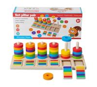 Wooden Stacking Children's Toy - Rainbow Rings Educational Games, Color Matching Game with Cognitive Skill Development, Preschool Stem Toy, Home Daycare Activity, Children's Learning for Kids Ages 3+