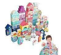 Wooden Stacking Toys, Educational City Construction Blocks, 40.8/27.2/25.6 Inches, Sensory Building Set, Smooth Wood Finish for Home, Kindergarten, and Nursery Play, Multicolor