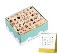 Wooden Stamp Set, Art Craft Rubber Stamps, Decorative Marker for Journal, 42-Piece Kit, Wood, Foam, and Rubber, for Adults and Kids, 0.39x0.39x1.34 Inches, Multi-Color, 1 Set