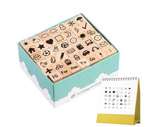 Wooden Stamp Set, Art Craft Rubber Stamps, Decorative Marker for Journal, 42-Piece Kit, Wood, Foam, and Rubber, for Adults and Kids, 0.39x0.39x1.34 Inches, Multi-Color, 1 Set