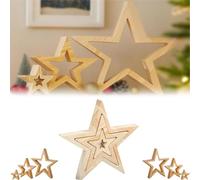 Wooden Stars For Crafts,Festive Home Accent with Design, Christmas Star Table Decor - 3 Pieces Holiday Ornament Decoration,Wooden Tabletop Ornament with Rustic Finish, for Desk Coffee Table-B