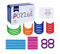 Wooden Stick Puzzle Toy - Boost Logical Thinking, Colourful Rings Shapes Vibrant Look, 38 Building Blocks + 30 Pattern Cards, Sustainably Sourced Timber Woodwork - For Creative Play & Classroom