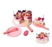 Wooden Strawberry Cake - Birthday Party Pretend Play Set | Wooden Strawberry Cake Pretend Play Set For Kids, Birthday Party Cutting Cake Kitchen Toy And MontessoriI Activity