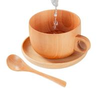 Wooden Tea Cups 290ml Natural Wooden Drinkware with Spoon, Tea Cup Set for Golf, Winter, Yard, Courtyard, Outdoor Garden, Park, Home, Picnic, Camping, Party, Whiskey, Beer, and Eco-Friendly