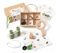 WOODEN TEETHER Conjuntos de investigadores para niños a partir de 3 años, juego de explorador para interior y exterior, juego de búsqueda para jardín, playa, bosque, juguetes educativos con lupa