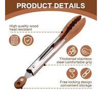 Wooden Tongs for Cooking, Wooden Salad Tongs, Walnut Wood Tong, Ergonomic Stainless Steel Non-Slip Grip, for Cooking and Kitchen (38cm * 2 Pcs)