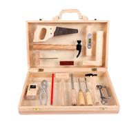 Wooden Tool Bench - Juego de herramientas para pretender de jugar, banco de herramientas de madera | Kit de juguetes de reparación educativa para preescolar con caja de transporte para niños