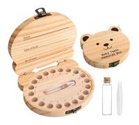 Wooden Tooth Keepsake, Cute Milk Teeth Storage Box, 5x5 Inches Container with Secure Latch, Natural Solid Pine, Whimsical Carved Design with Rustic Style, Growth Tracker for Kids Bathroom and Home