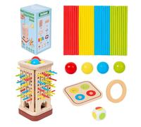 Wooden Tower Sticks Game, Colorful Dice Set, Stackable Block Challenge, Fine Motor Skill Builder, Hand-Eye Coordination Play, Interactive Group Fun, Perfect for Kids, Preschoolers, 7.32x3.82 inches