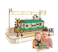 Wooden Tram Model Kit - Classic City Transport REPLICAa, DIY Engineering Project Set, Intricate Collectible Structure | Decorative Desk Ornament For Hobby Enthusiasts Adults Educational Activities