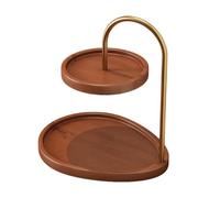 Wooden Tray Round, 2-Tier Display Holder, Vintage Tool With Sturdy Build, Organizer Device With Sturdy Finish, Home Accessory, Storage Assist For Entryway Bedroom Living Room Vanity Nightstand Ottoman
