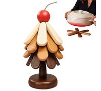 Wooden Tree Coasters - 4 Pieces Foldable Non-Slip Table Trivet | Hot Pot Holders with Stand,for Counter Outdoor Picnic Dining Holiday Meal Everyday Cooking Buffet