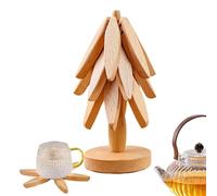 Wooden Trivet for Hot Dishes, Beech Tree Shape Trivet Set Coaster, 2024 A Tree Design Trivet Mats Set of 3, Foldable Heat Resistant Pads for Hot Dishes/Pot/Bowl/Teapot/Hot Pot Holders