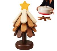 Wooden Trivet Tree | 4 Pieces Foldable Non-Slip Table Trivet - Hot Pot Holders with Stand | for Counter Outdoor Picnic Dining Holiday Meal Everyday Cooking Buffet
