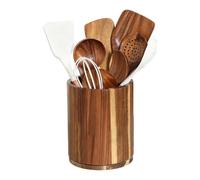Wooden Utensil Holder - 360° Rotating Storage Rack for Organizing Knives, Forks Box with Multi-Slot Compartments, Kitchen Tool Organizer for Countertops, Cooking, Apartment, Home Use, 7.28x5.91in