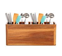 Wooden Utensil Holder - Rustic Storage Rack 12.1x6.8x4.7in, Multi-Compartment | Kitchen Organizer with Handle, Cutlery Silverware Spoon Spatula Cooking Tool Holder for Apartment Farmhouse Table Counte