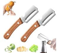 Wooden Vegetable Peeler and Bottle Opener, Zero Snag Kitchen Peeler for Potatoes Fruits, Ultra Sharp Stainless Steel Blade, Ergonomic Non Slip Handle, Easy Peel Tool for Tough Vegetables (2PC)