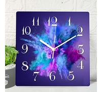 Wooden Wall Clock Silent Non-Ticking ,Purple Blue Pink Gradient Color Abstract Watercolor Wooden Square Rustic Coastal Wall Clock Decor for Home Kitchen Living Room Office, Battery Operated(12 Inch)