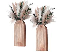 Wooden Wall Planter Jarrón - Madera jarrones con Pampas Grass And Eucalyptus, Wood Wall-Planter, 2 piezas de madera plantadora Boho Decor, rústico Wall Flower Jarrón para Entryway Hallway Kitchen