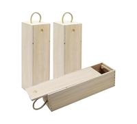 Wooden Wine Box,3 Pack Single Gift Box with Handle for Holiday, Birthday Party,13.87 X 3.87 X 4 Inches