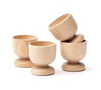 Wooden World 4 hueveras de madera, juego de 4 soportes para huevos de madera de haya natural, accesorios de Pascua