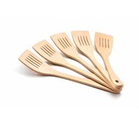 Wooden World - 5x Spatule ajourée en bois de hêtre 31 x 7 cm - Spatule de cuisine avec trou de suspension, idéale pour les poêles antiadhésives et les ustensiles de cuisine